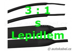 Smršťovací trubice 6,4 černá 3:1, kus / 30 cm, s LEPIDLEM