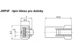 Těleso těsněného konektoru JWP, 3pin pro dutinky.