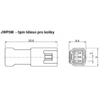 Těleso těsněného konektoru JWP, 3pin pro kolíky.